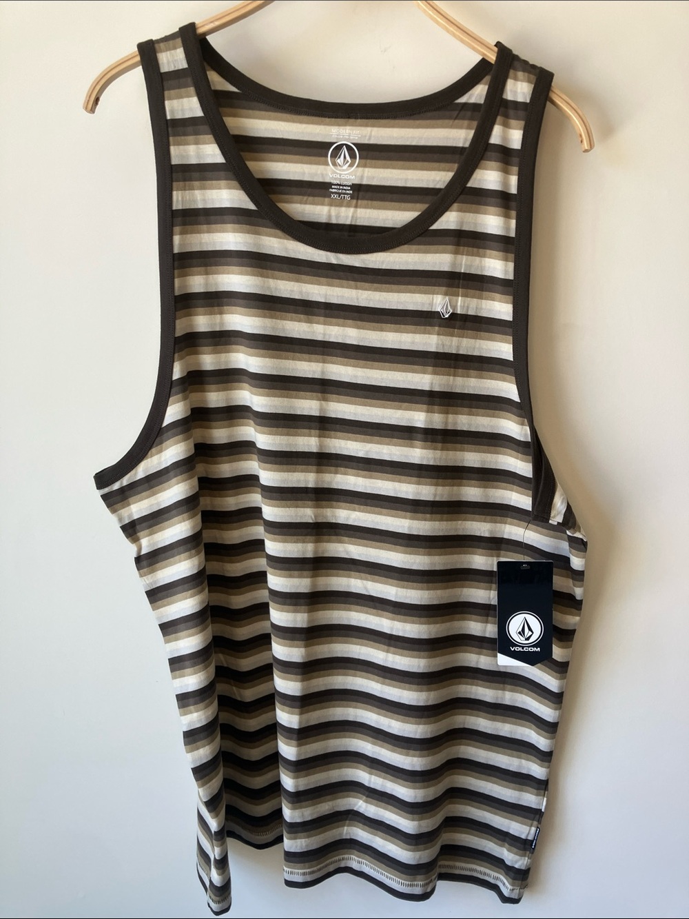 VOLCOM Level Stone Tank Top Brown Striped 100% Cotton Size XXL NWT